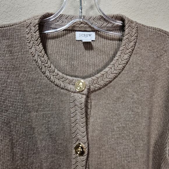 JCrew Women L Lady Jacket Cardigan Sweater Gold Button Brown Quiet Luxury Cotton - Picture 7 of 16